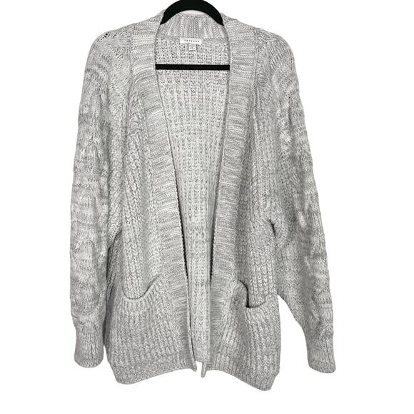Topshop Medium 8-10 Gray Chunky Knit Braided Sleeve Open Front Cardigan Sweater - Picture 1 of 7